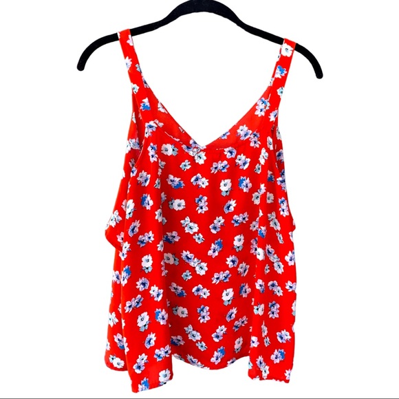 Eyeshadow | Red Floral Tank w/ Flutter Ruffle Detail & Front Tie | Size XL - Picture 3 of 3